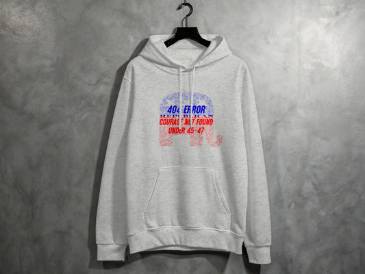 404 Error Republican Courage Not Found Elephant Hoodie product type
hoodie
sweatshirt
pullover
grey hoodie
republican
elephant graphic
political humor
404 error
courage not found
statement hoodie
election
us politics
novelty hoodie
unisex hoodie
graphic print
funny hoodie
political apparel
code error
digital design
grey pullover